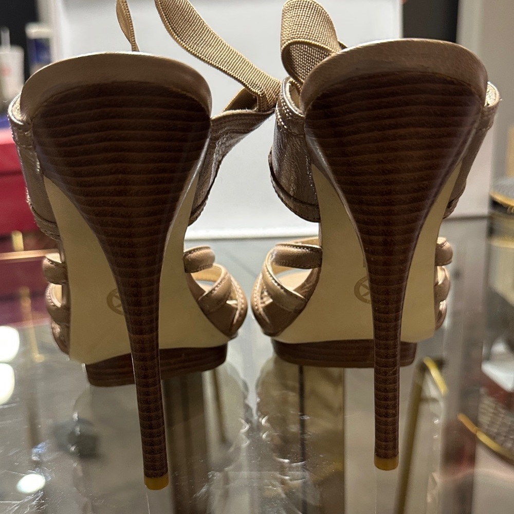 Michael Kors Tan Multi-Strap Elastic Ankle Heels - Picture 3 of 5